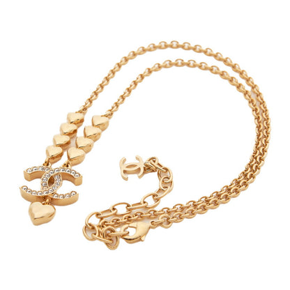 CHANEL Necklace, Coco Mark Rhinestone Heart, Gold Plated, Gold, Gold-Tone Hardware, Pre-Owned - Vintage La Charme
