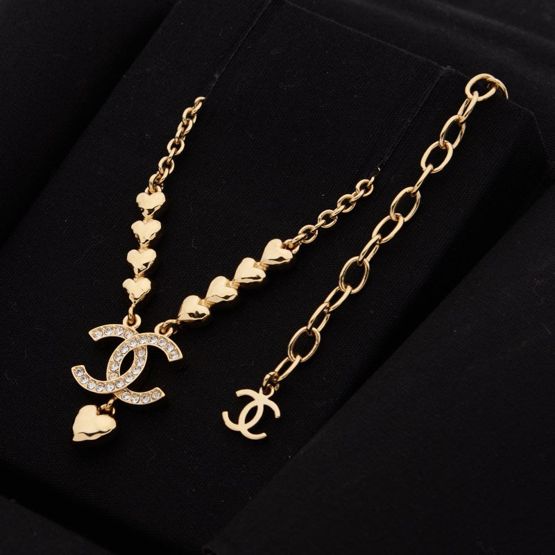 CHANEL Necklace, Coco Mark Rhinestone Heart, Gold Plated, Gold, Gold-Tone Hardware, Pre-Owned - Vintage La Charme