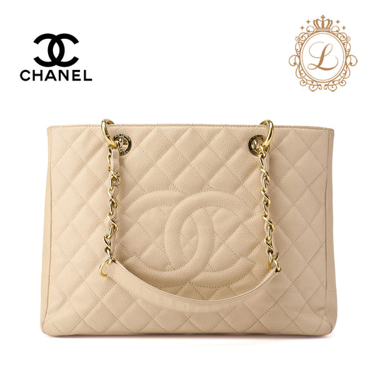 CHANEL Shoulder Tote Bag Matelasse Caviar Skin Beige Silver-Tone Hardware Pre-Owned - Vintage La Charme