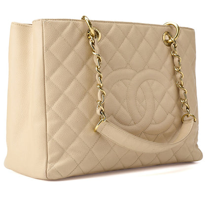 CHANEL Shoulder Tote Bag Matelasse Caviar Skin Beige Silver-Tone Hardware Pre-Owned - Vintage La Charme