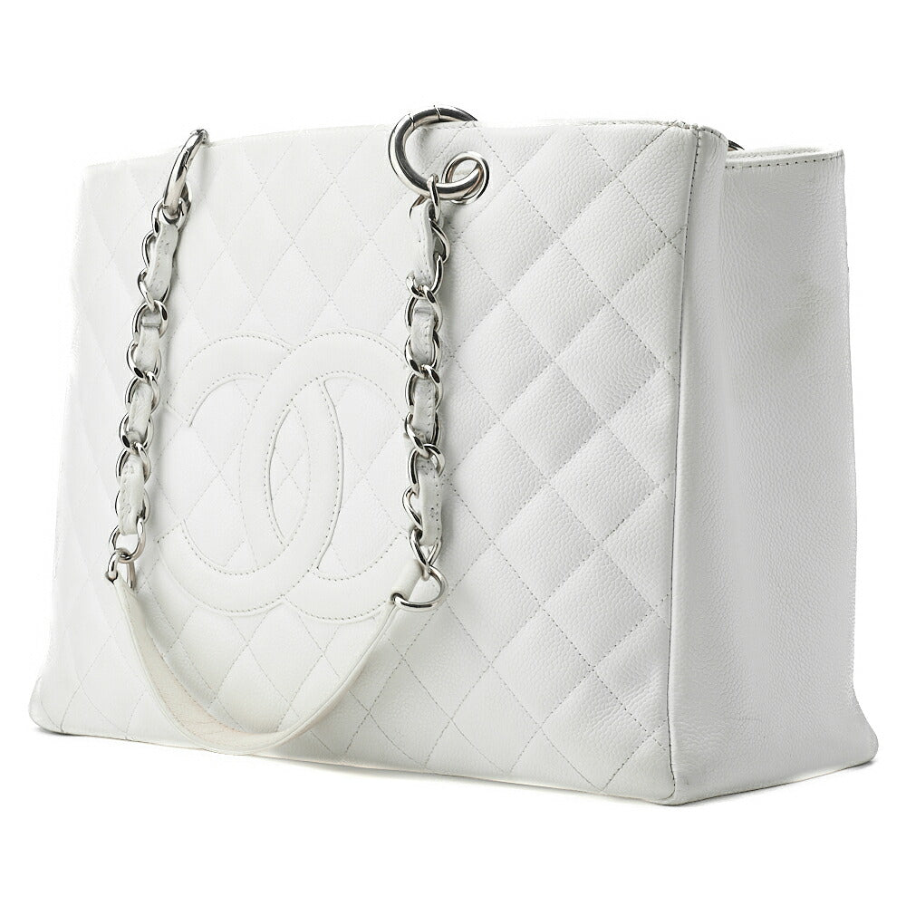 CHANEL Shoulder Tote Bag Matelasse Caviar Skin White Silver-Tone Hardware Pre-Owned - Vintage La Charme