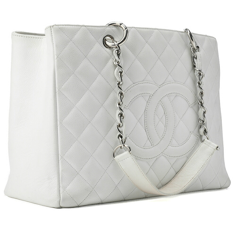 CHANEL Shoulder Tote Bag Matelasse Caviar Skin White Silver-Tone Hardware Pre-Owned - Vintage La Charme