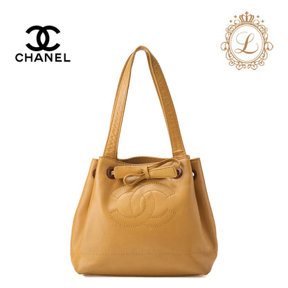 CHANEL Shoulder Tote Bag Caviar Skin Beige Wood Gold-Tone Hardware Pre-Owned - Vintage La Charme