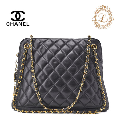 CHANEL Shoulder Tote Bag Matelasse Lambskin Black Gold-Tone Hardware Pre-Owned - Vintage La Charme