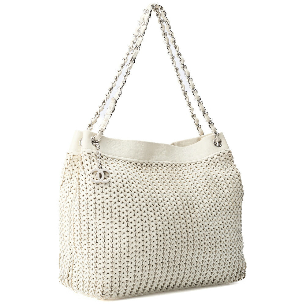 CHANEL Shoulder Tote Bag Braided Chain Leather Ivory Silver-Tone Hardware Pre-Owned - Vintage La Charme