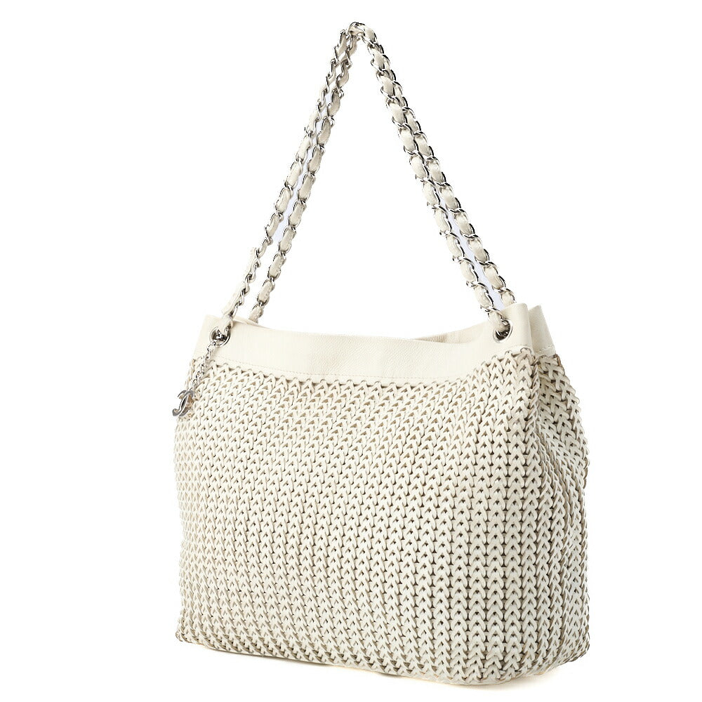 CHANEL Shoulder Tote Bag Braided Chain Leather Ivory Silver-Tone Hardware Pre-Owned - Vintage La Charme