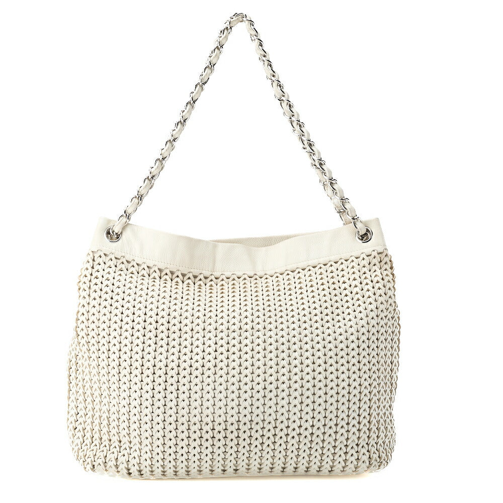 CHANEL Shoulder Tote Bag Braided Chain Leather Ivory Silver-Tone Hardware Pre-Owned - Vintage La Charme