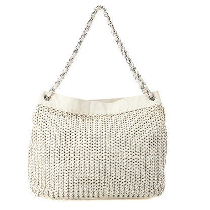 CHANEL Shoulder Tote Bag Braided Chain Leather Ivory Silver-Tone Hardware Pre-Owned - Vintage La Charme