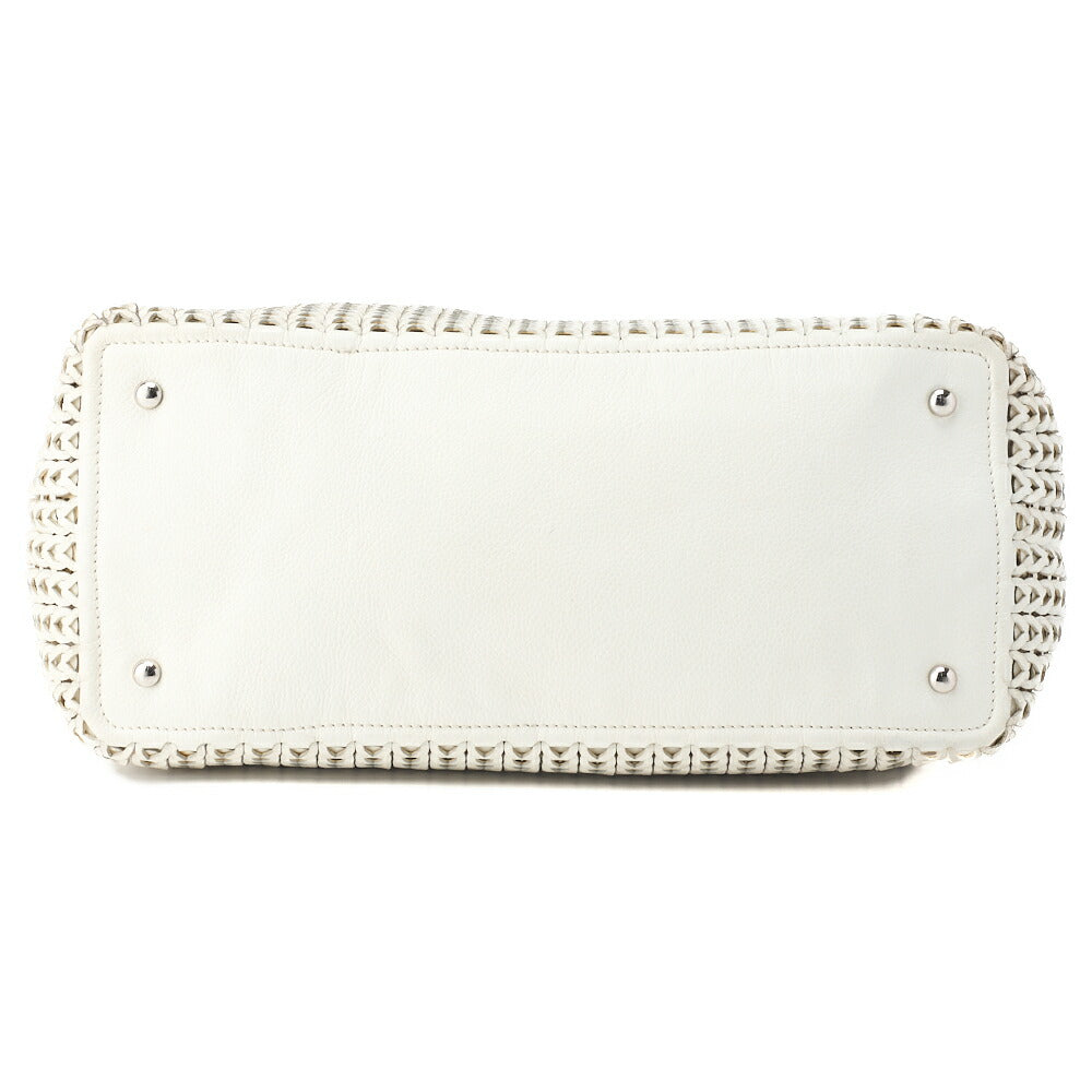 CHANEL Shoulder Tote Bag Braided Chain Leather Ivory Silver-Tone Hardware Pre-Owned - Vintage La Charme