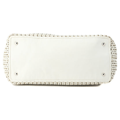 CHANEL Shoulder Tote Bag Braided Chain Leather Ivory Silver-Tone Hardware Pre-Owned - Vintage La Charme