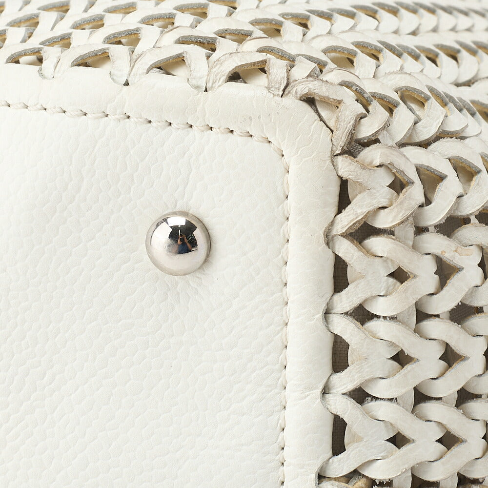CHANEL Shoulder Tote Bag Braided Chain Leather Ivory Silver-Tone Hardware Pre-Owned - Vintage La Charme