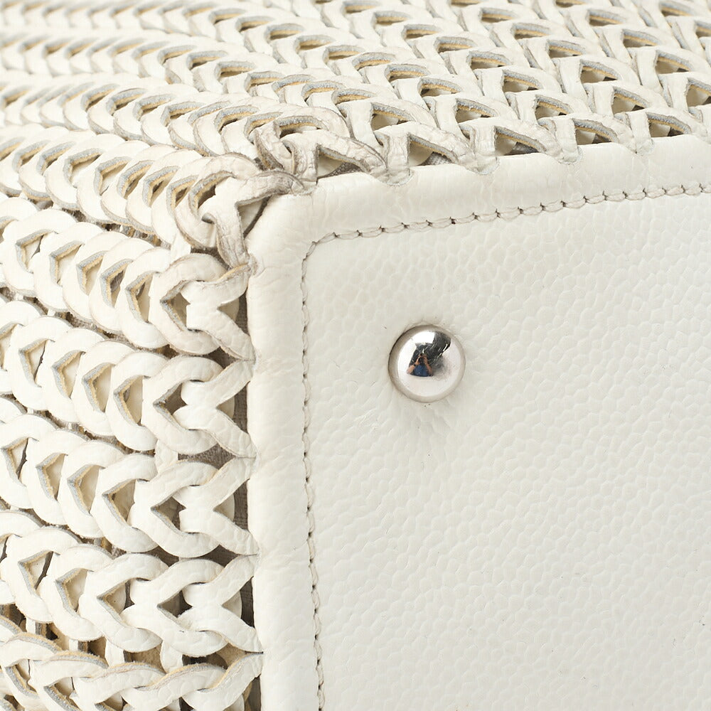 CHANEL Shoulder Tote Bag Braided Chain Leather Ivory Silver-Tone Hardware Pre-Owned - Vintage La Charme