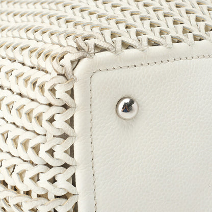CHANEL Shoulder Tote Bag Braided Chain Leather Ivory Silver-Tone Hardware Pre-Owned - Vintage La Charme