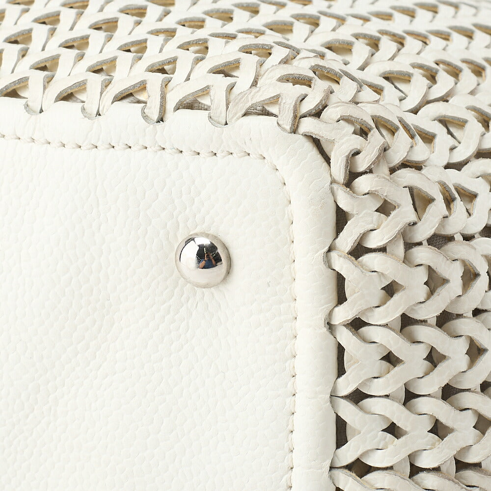 CHANEL Shoulder Tote Bag Braided Chain Leather Ivory Silver-Tone Hardware Pre-Owned - Vintage La Charme
