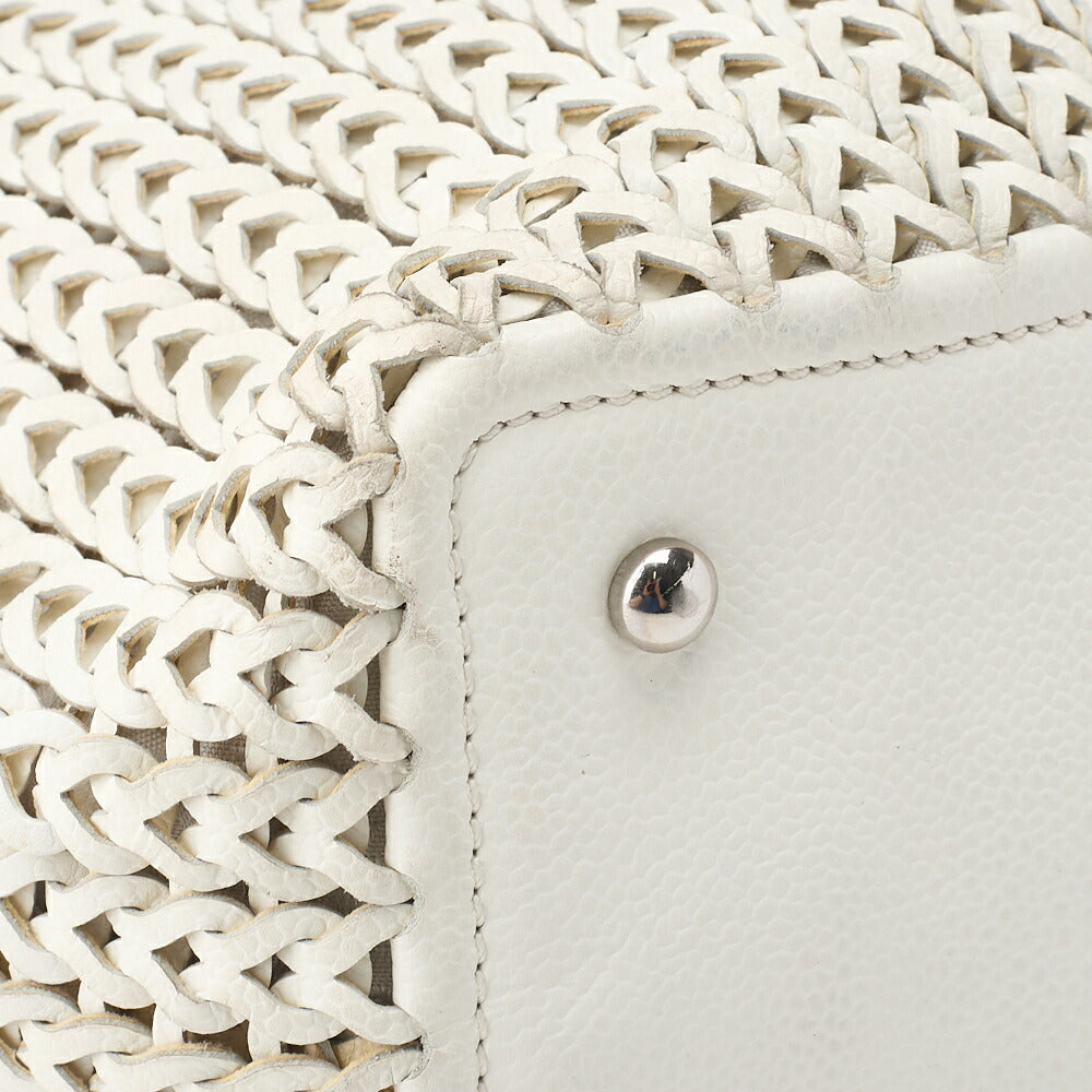 CHANEL Shoulder Tote Bag Braided Chain Leather Ivory Silver-Tone Hardware Pre-Owned - Vintage La Charme
