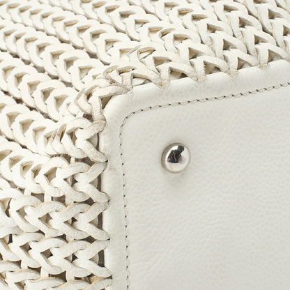 CHANEL Shoulder Tote Bag Braided Chain Leather Ivory Silver-Tone Hardware Pre-Owned - Vintage La Charme
