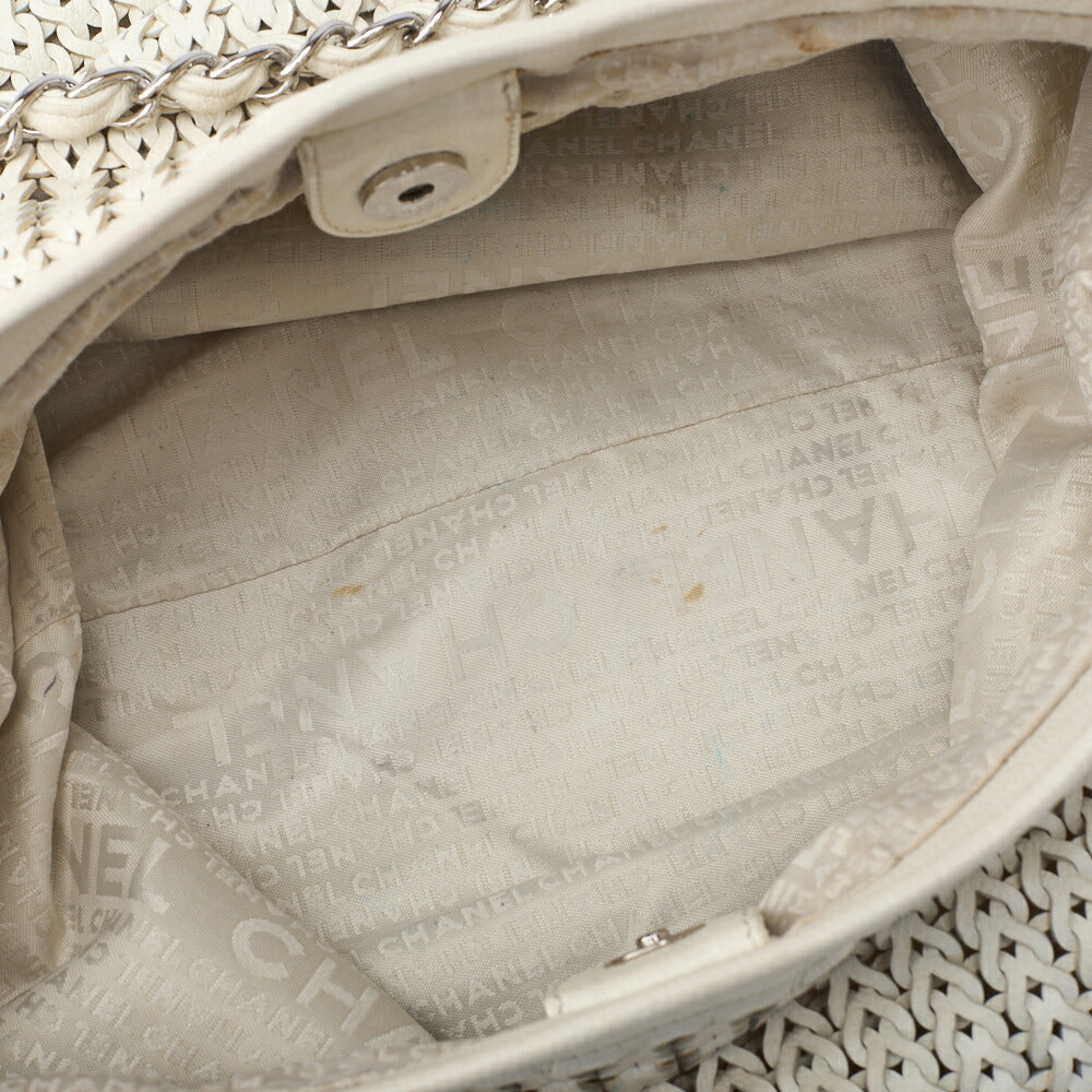 CHANEL Shoulder Tote Bag Braided Chain Leather Ivory Silver-Tone Hardware Pre-Owned - Vintage La Charme