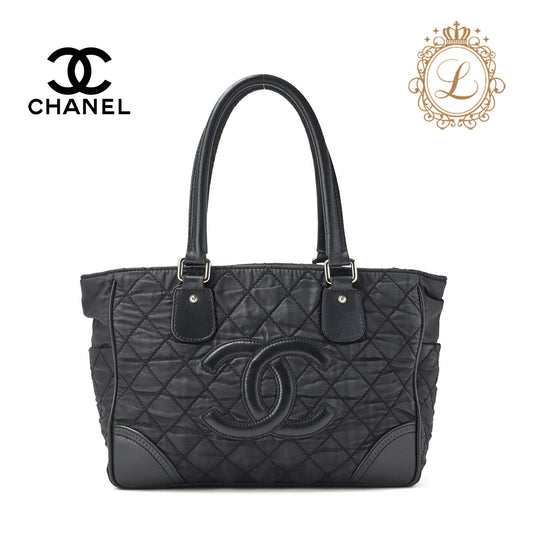 CHANEL Shoulder Tote Bag Matelasse Cotton Black Silver-Tone Hardware Pre-Owned - Vintage La Charme