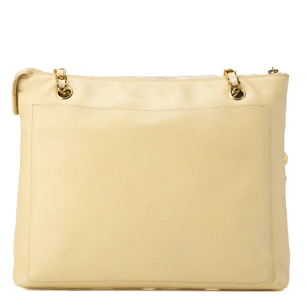 CHANEL Shoulder Tote Bag Double Chain Shoulder Caviar Skin Beige Gold-Tone Hardware Pre-Owned - Vintage La Charme