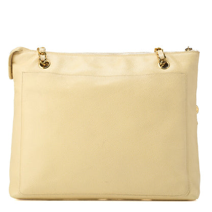 CHANEL Shoulder Tote Bag Double Chain Shoulder Caviar Skin Beige Gold-Tone Hardware Pre-Owned - Vintage La Charme