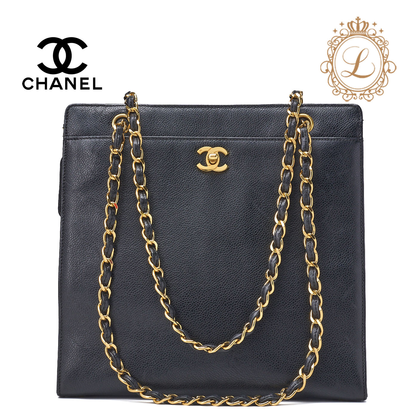 CHANEL Shoulder Tote Bag Coco Mark, Caviar Skin, Black, Gold-Tone Hardware, Pre-Owned - Vintage La Charme