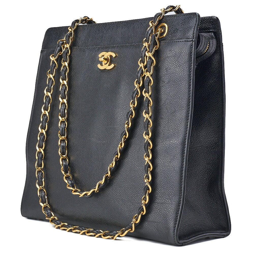 CHANEL Shoulder Tote Bag Coco Mark, Caviar Skin, Black, Gold-Tone Hardware, Pre-Owned - Vintage La Charme