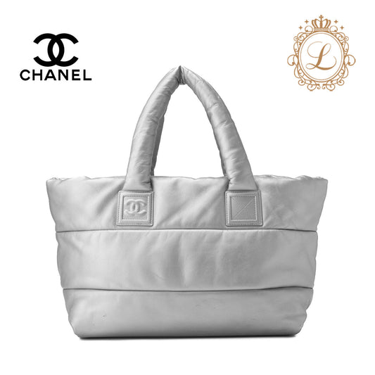 CHANEL Shoulder Tote Bag Coco Cocoon Lambskin Silver Gold-Tone Hardware Pre-Owned - Vintage La Charme