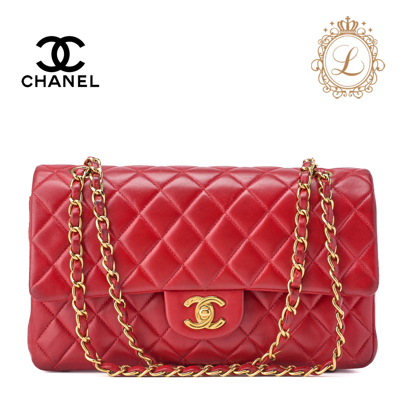 CHANEL Shoulder Bag Matelasse Lambskin Red Gold-Tone Hardware Pre-Owned - Vintage La Charme