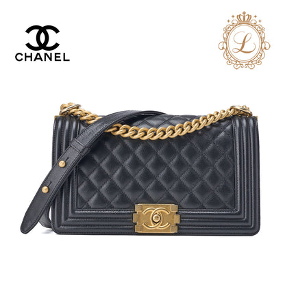 CHANEL Shoulder Tote Bag Matelasse Caviar Skin Black Gold-Tone Hardware Pre-Owned - Vintage La Charme