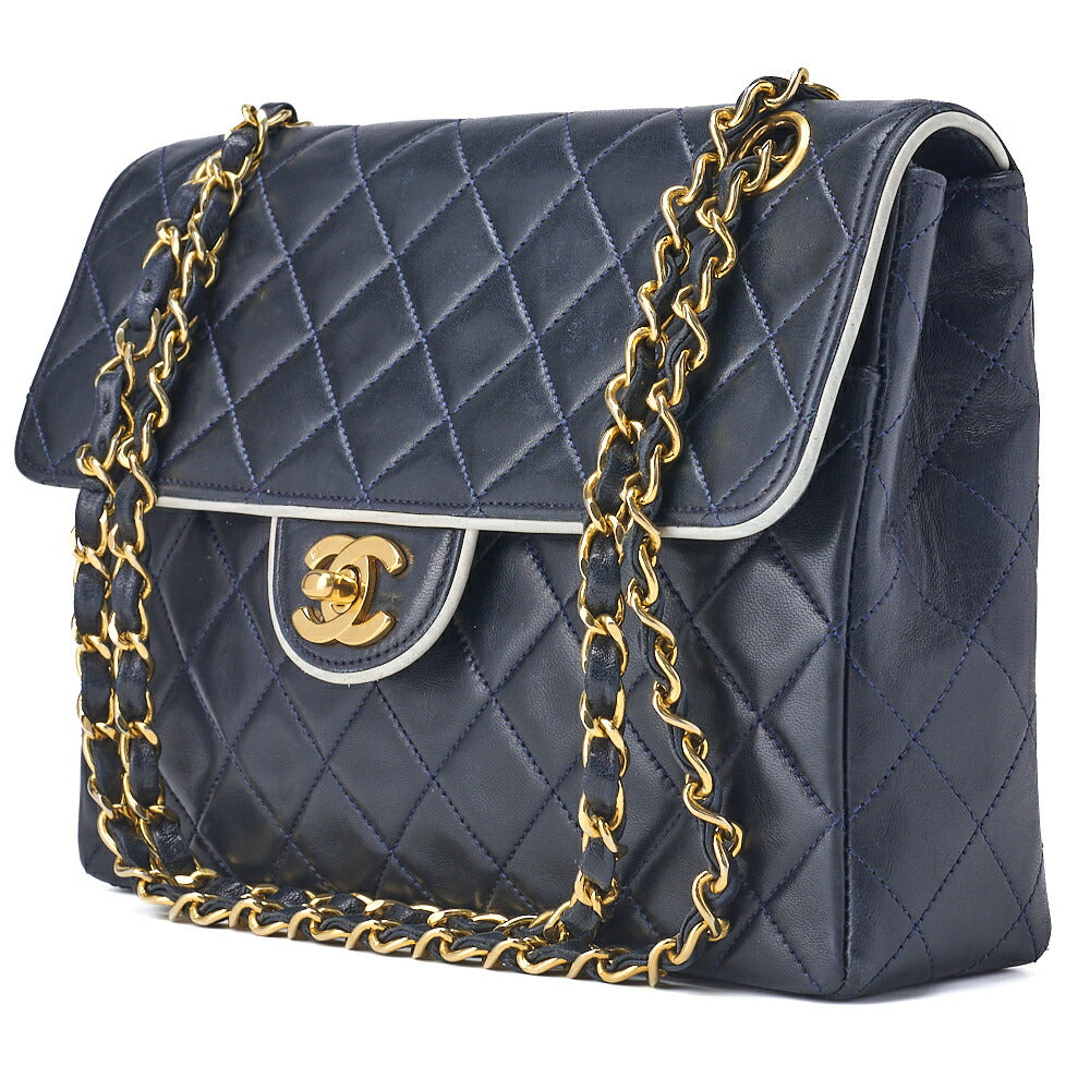 CHANEL Shoulder Tote Bag Matelasse Lambskin Bicolor Navy Gold-Tone Hardware Pre-Owned - Vintage La Charme