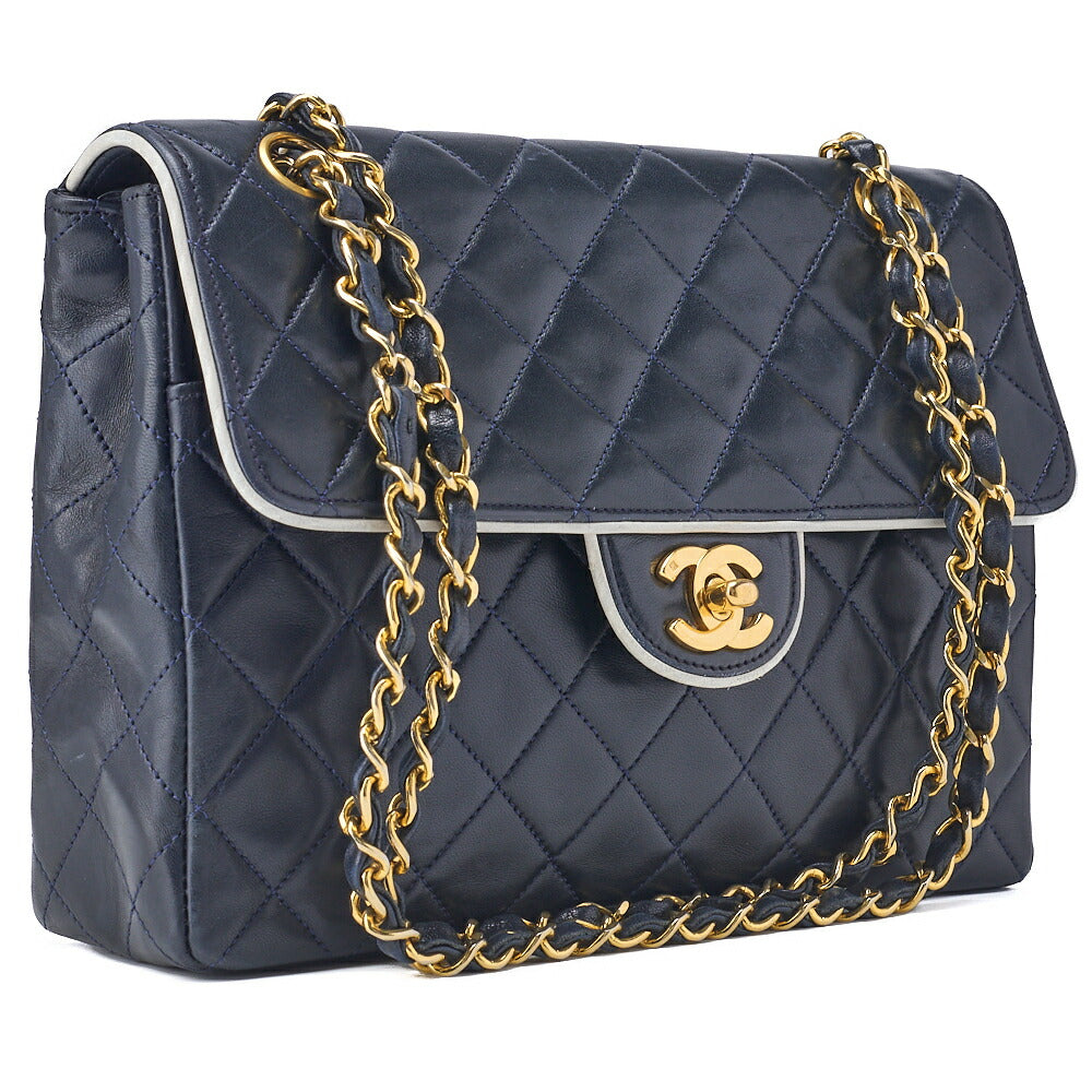 CHANEL Shoulder Tote Bag Matelasse Lambskin Bicolor Navy Gold-Tone Hardware Pre-Owned - Vintage La Charme