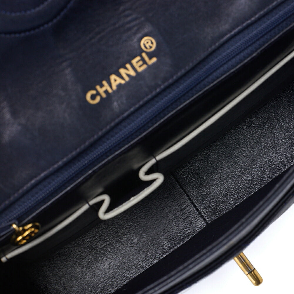 CHANEL Shoulder Tote Bag Matelasse Lambskin Bicolor Navy Gold-Tone Hardware Pre-Owned - Vintage La Charme