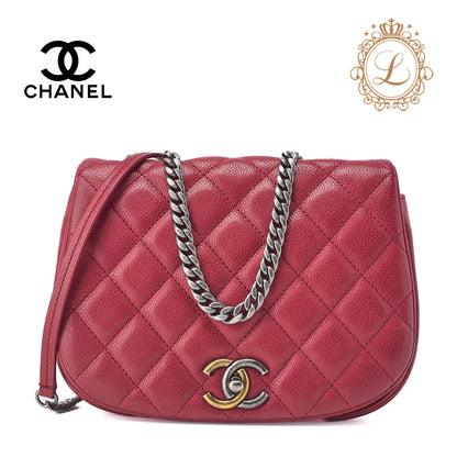 CHANEL Shoulder Tote Bag Matelasse Full Flap Chain Caviar Skin Red Gold-Tone Hardware Pre-Owned - Vintage La Charme