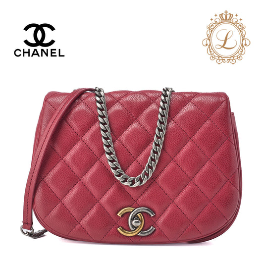 CHANEL Shoulder Tote Bag Matelasse Full Flap Chain Caviar Skin Red Gold-Tone Hardware Pre-Owned - Vintage La Charme