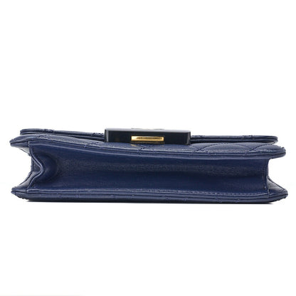 CHANEL Shoulder Tote Bag Matelasse Push Lock Calfskin Navy Gold-Tone Hardware Pre-Owned - Vintage La Charme