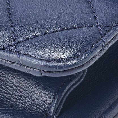 CHANEL Shoulder Tote Bag Matelasse Push Lock Calfskin Navy Gold-Tone Hardware Pre-Owned - Vintage La Charme