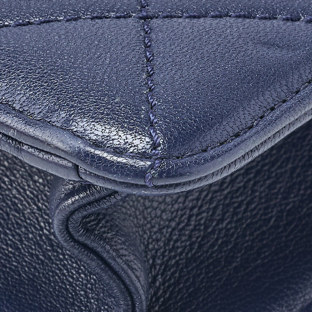 CHANEL Shoulder Tote Bag Matelasse Push Lock Calfskin Navy Gold-Tone Hardware Pre-Owned - Vintage La Charme