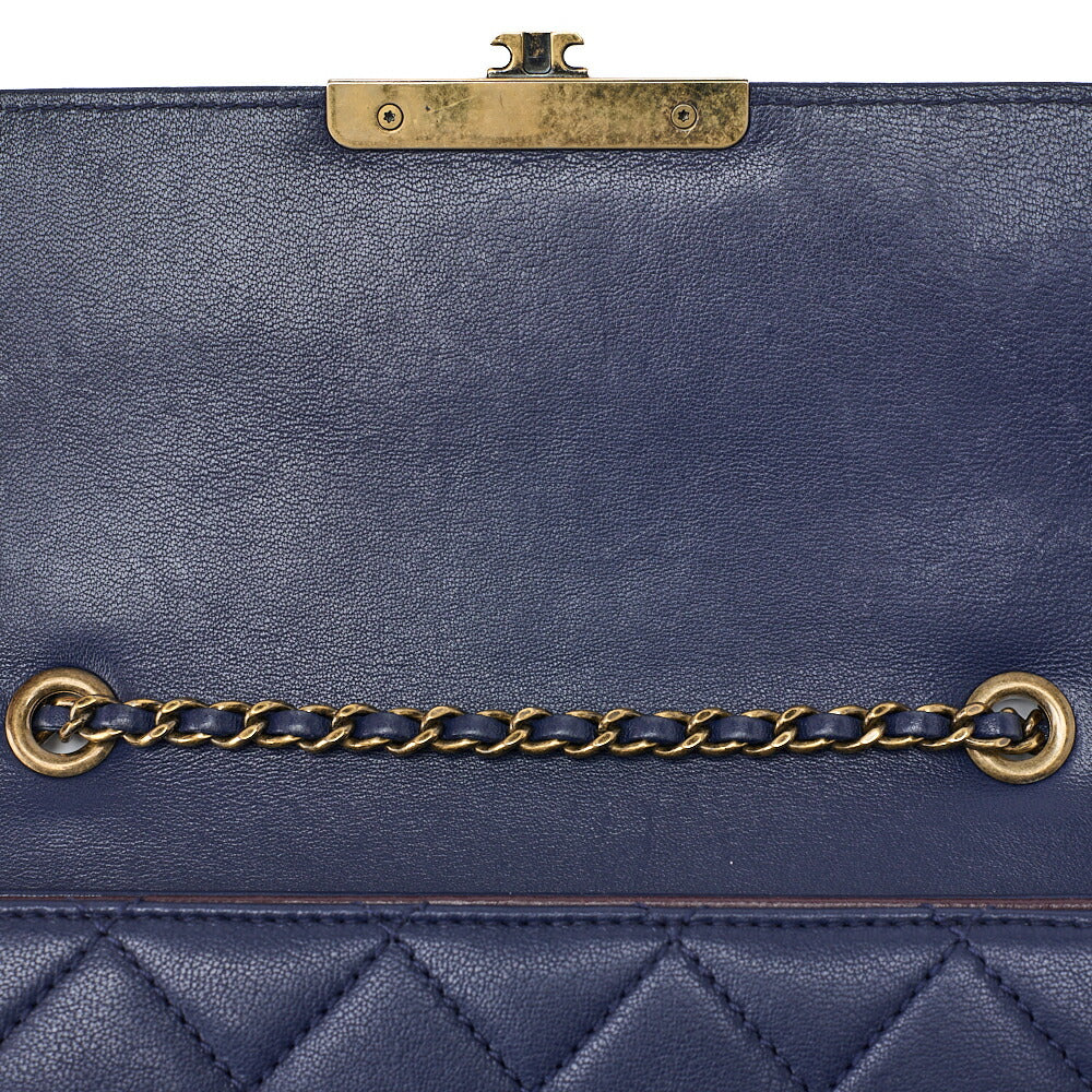 CHANEL Shoulder Tote Bag Matelasse Push Lock Calfskin Navy Gold-Tone Hardware Pre-Owned - Vintage La Charme