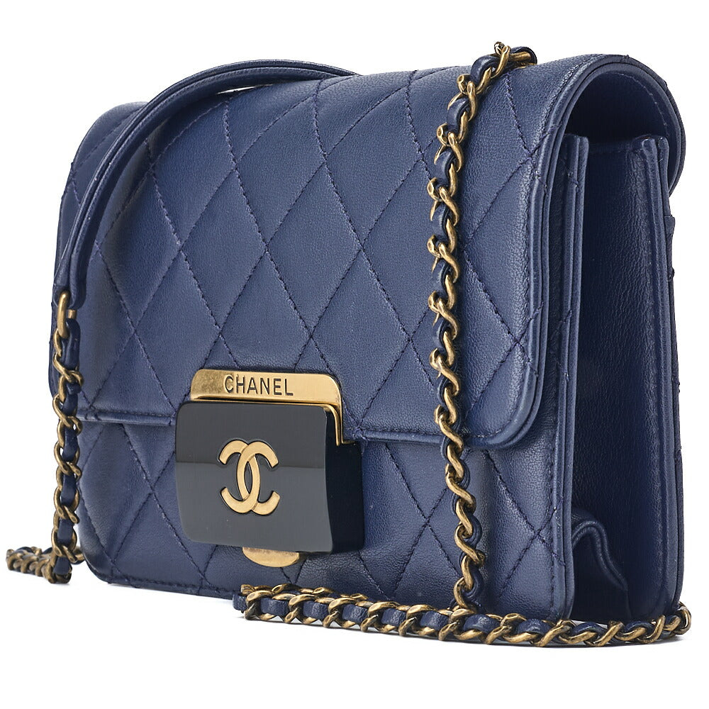 CHANEL Shoulder Tote Bag Matelasse Push Lock Calfskin Navy Gold-Tone Hardware Pre-Owned - Vintage La Charme