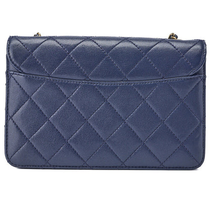 CHANEL Shoulder Tote Bag Matelasse Push Lock Calfskin Navy Gold-Tone Hardware Pre-Owned - Vintage La Charme