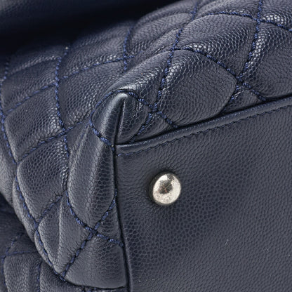 CHANEL Shoulder Tote Bag Matelasse Coco Handle 2WAY Caviar Skin Navy Silver-Tone Hardware Pre-Owned - Vintage La Charme