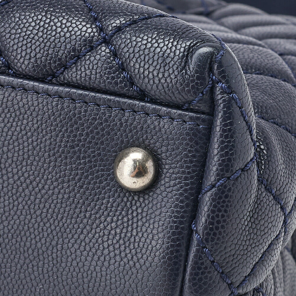 CHANEL Shoulder Tote Bag Matelasse Coco Handle 2WAY Caviar Skin Navy Silver-Tone Hardware Pre-Owned - Vintage La Charme