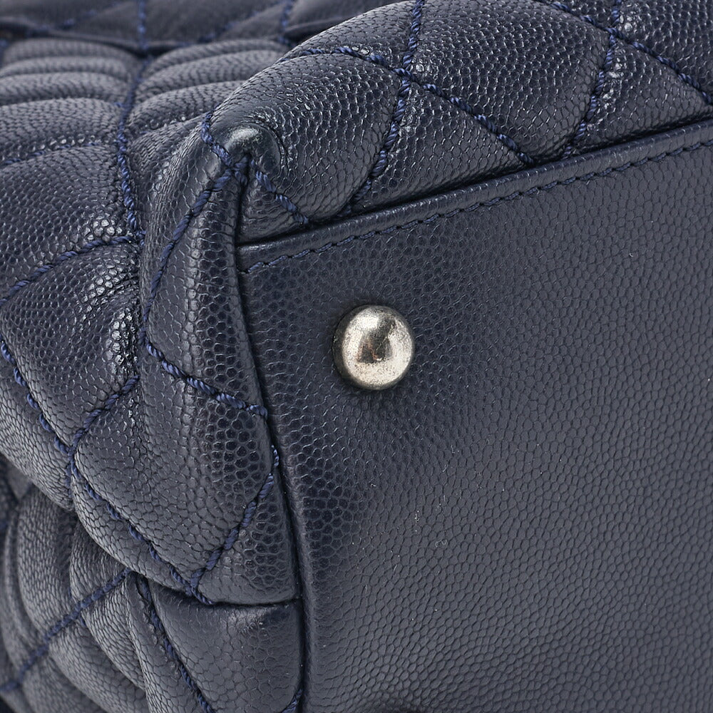 CHANEL Shoulder Tote Bag Matelasse Coco Handle 2WAY Caviar Skin Navy Silver-Tone Hardware Pre-Owned - Vintage La Charme