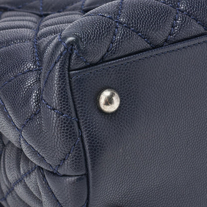 CHANEL Shoulder Tote Bag Matelasse Coco Handle 2WAY Caviar Skin Navy Silver-Tone Hardware Pre-Owned - Vintage La Charme