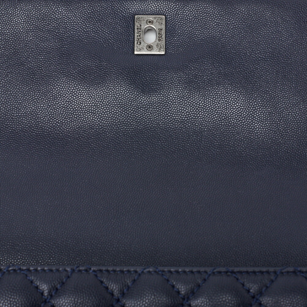CHANEL Shoulder Tote Bag Matelasse Coco Handle 2WAY Caviar Skin Navy Silver-Tone Hardware Pre-Owned - Vintage La Charme
