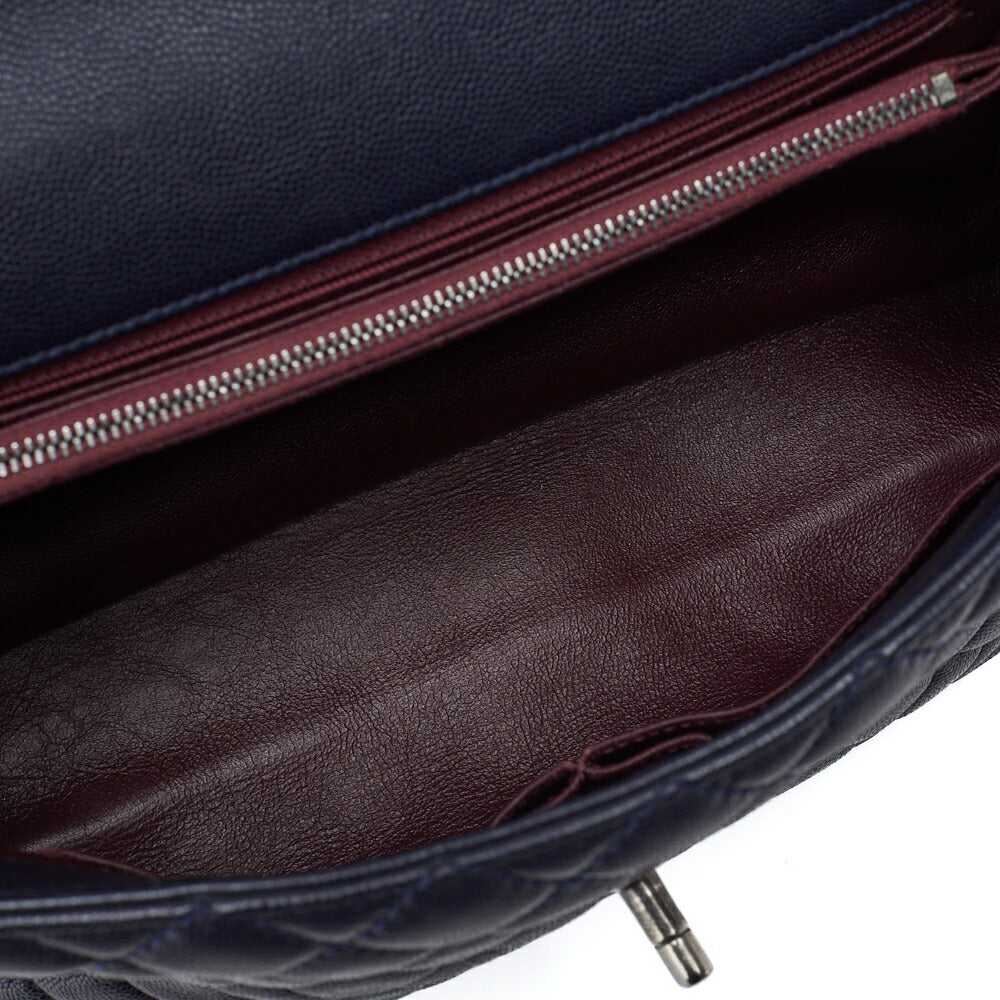 CHANEL Shoulder Tote Bag Matelasse Coco Handle 2WAY Caviar Skin Navy Silver-Tone Hardware Pre-Owned - Vintage La Charme
