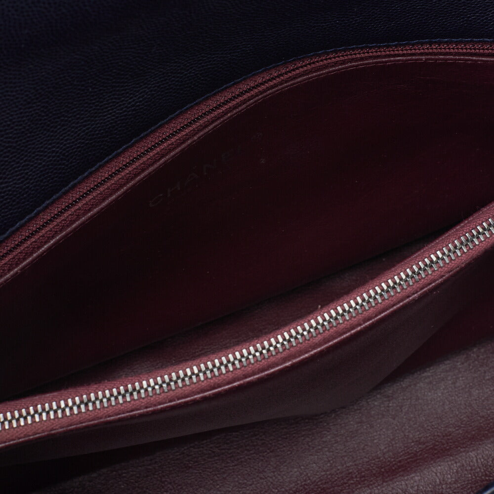 CHANEL Shoulder Tote Bag Matelasse Coco Handle 2WAY Caviar Skin Navy Silver-Tone Hardware Pre-Owned - Vintage La Charme