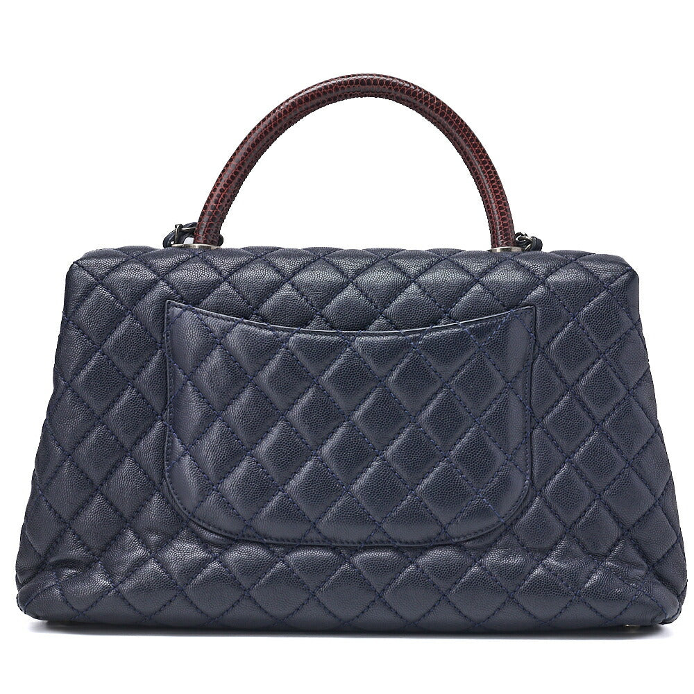 CHANEL Shoulder Tote Bag Matelasse Coco Handle 2WAY Caviar Skin Navy Silver-Tone Hardware Pre-Owned - Vintage La Charme