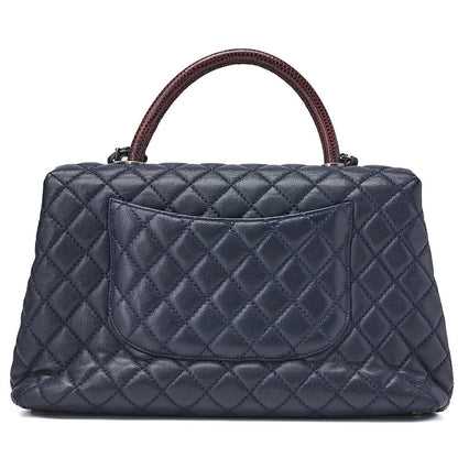 CHANEL Shoulder Tote Bag Matelasse Coco Handle 2WAY Caviar Skin Navy Silver-Tone Hardware Pre-Owned - Vintage La Charme