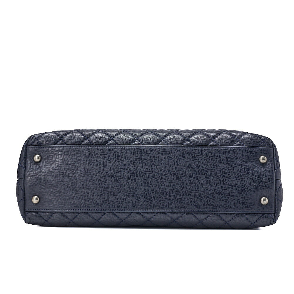 CHANEL Shoulder Tote Bag Matelasse Coco Handle 2WAY Caviar Skin Navy Silver-Tone Hardware Pre-Owned - Vintage La Charme